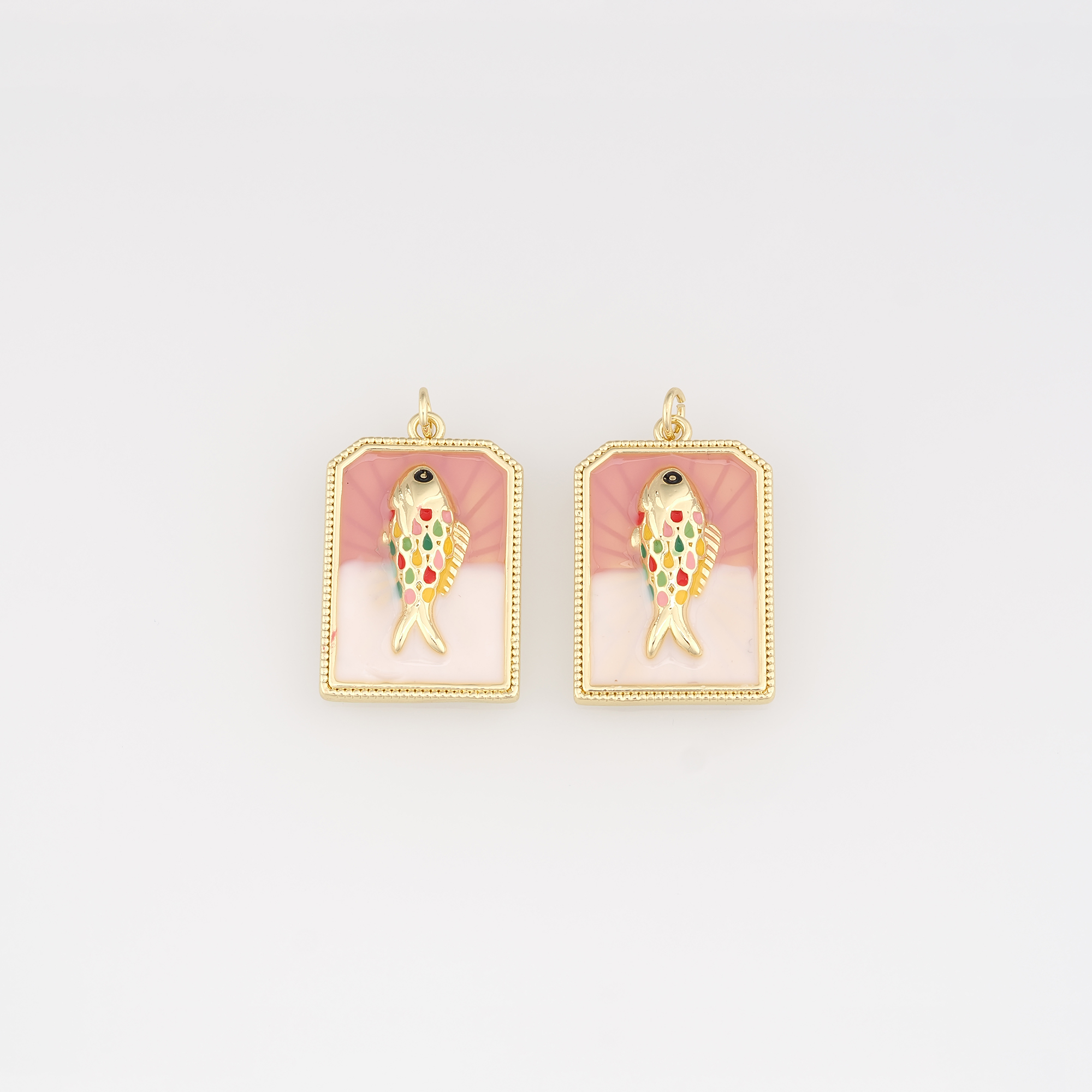 18K Gold Filled Fish Pendant,Enamel Fish Charm Earrings Necklace for DIY Jewelry Making Supply