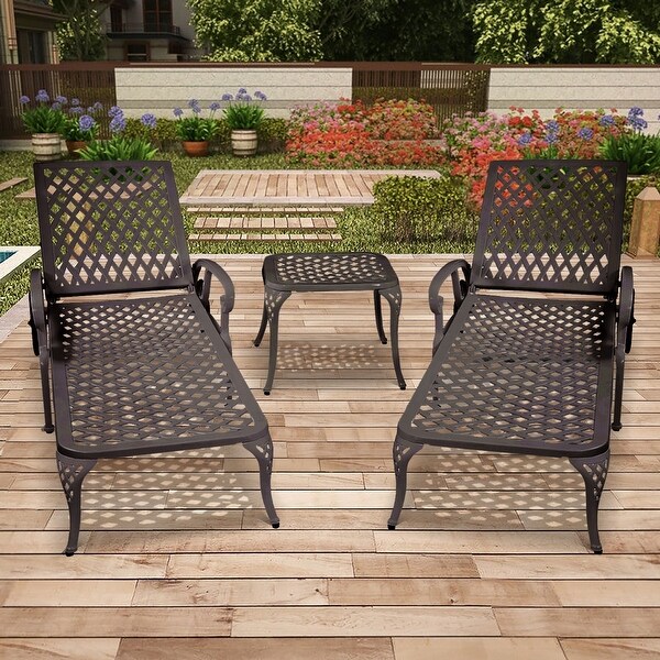 1Piece Patio Outdoor Reclining Chaise Lounge With Adjustable Backrest