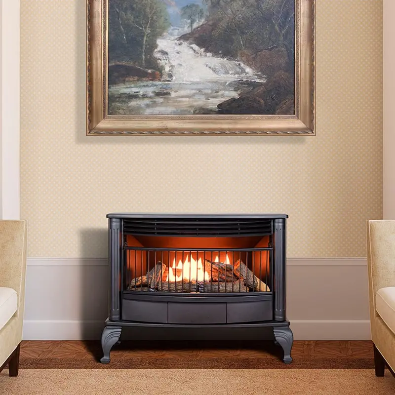 Vent-Free Dual-Fuel Fireplace – 25,000 BTU Freestanding Unit with Built-In Thermostat