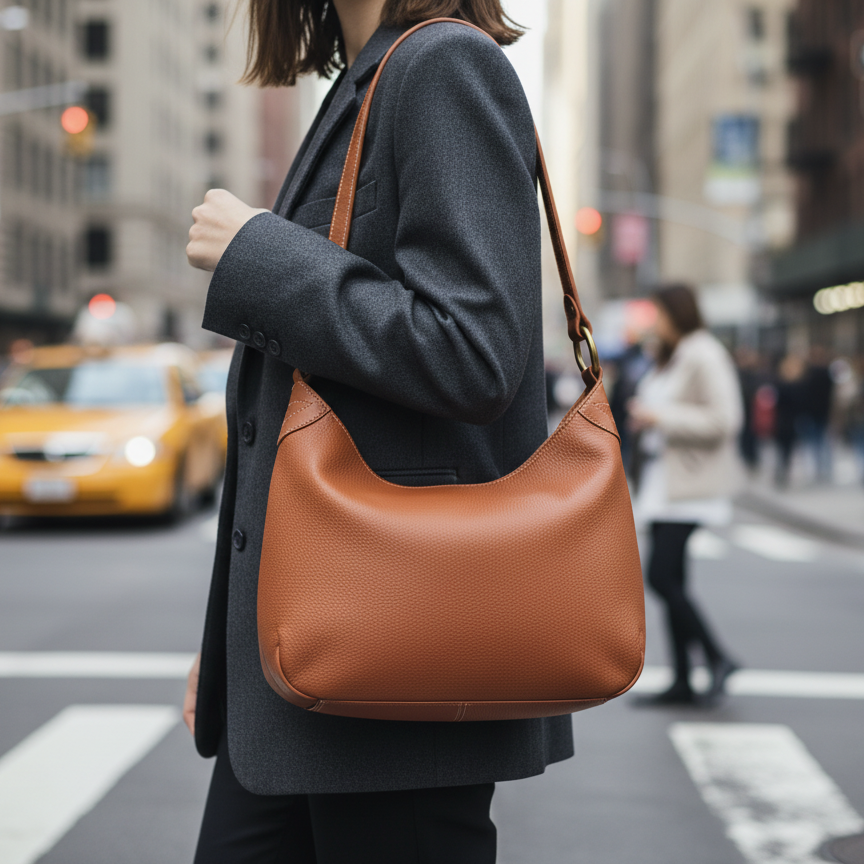 Tan Pebbled Leather Hobo Bag