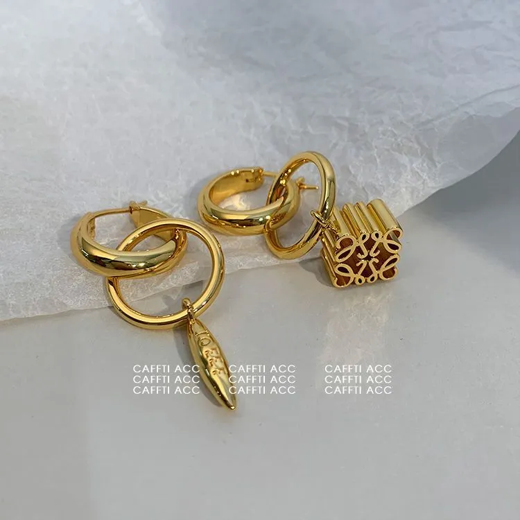 Asymmetric Interlocking Double Hoop Drop Earrings, Luxury 14K Gold Plated Statement Earrings, Minimalist Designer Dangle Jewelry for Women Daily & Party Wear