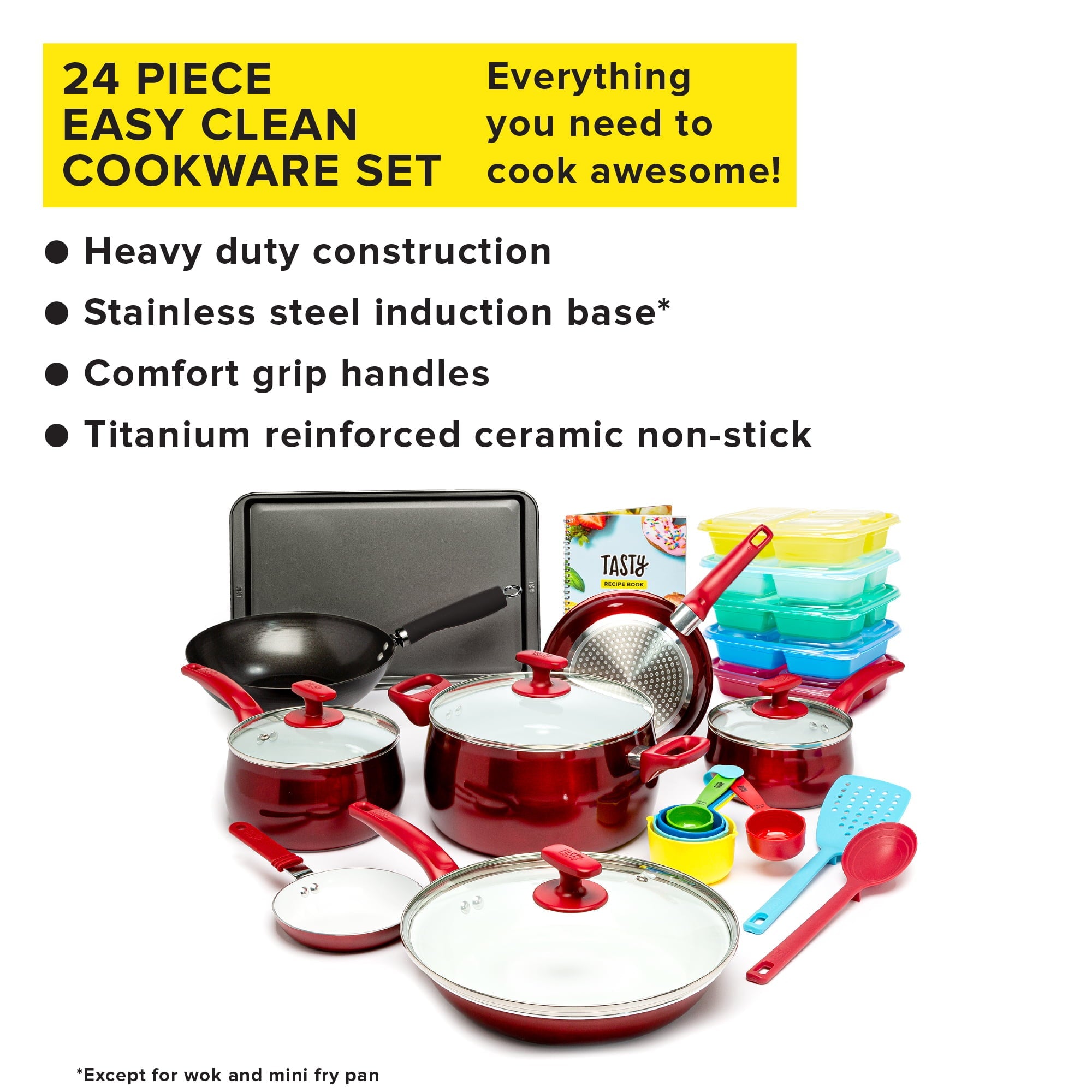 Tasty 24 Piece Titanium Ceramic Non-Stick Cookware Set, Dishwasher Safe