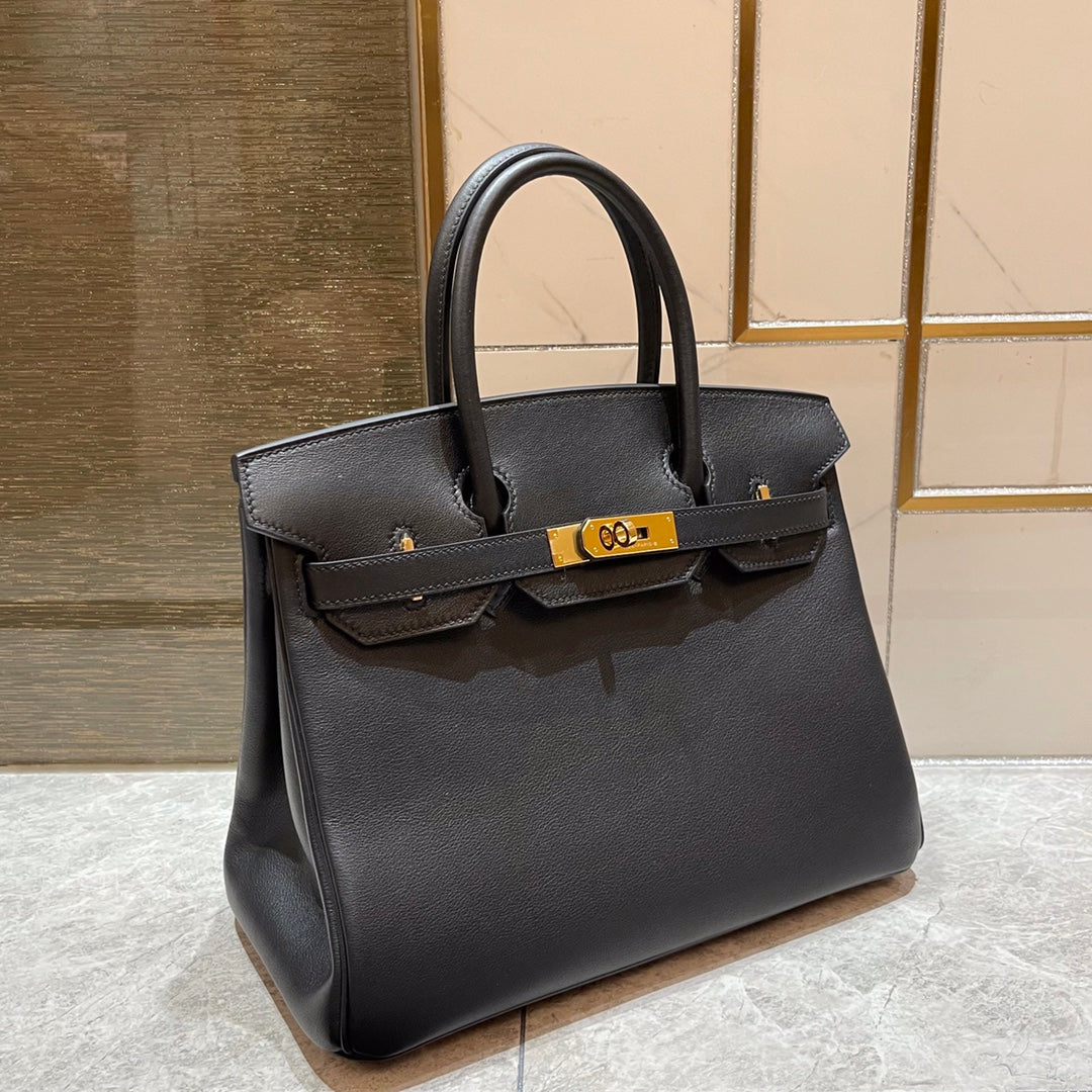 Hermes Birkin 30Cm Black Swift Leather Gold Hardware
