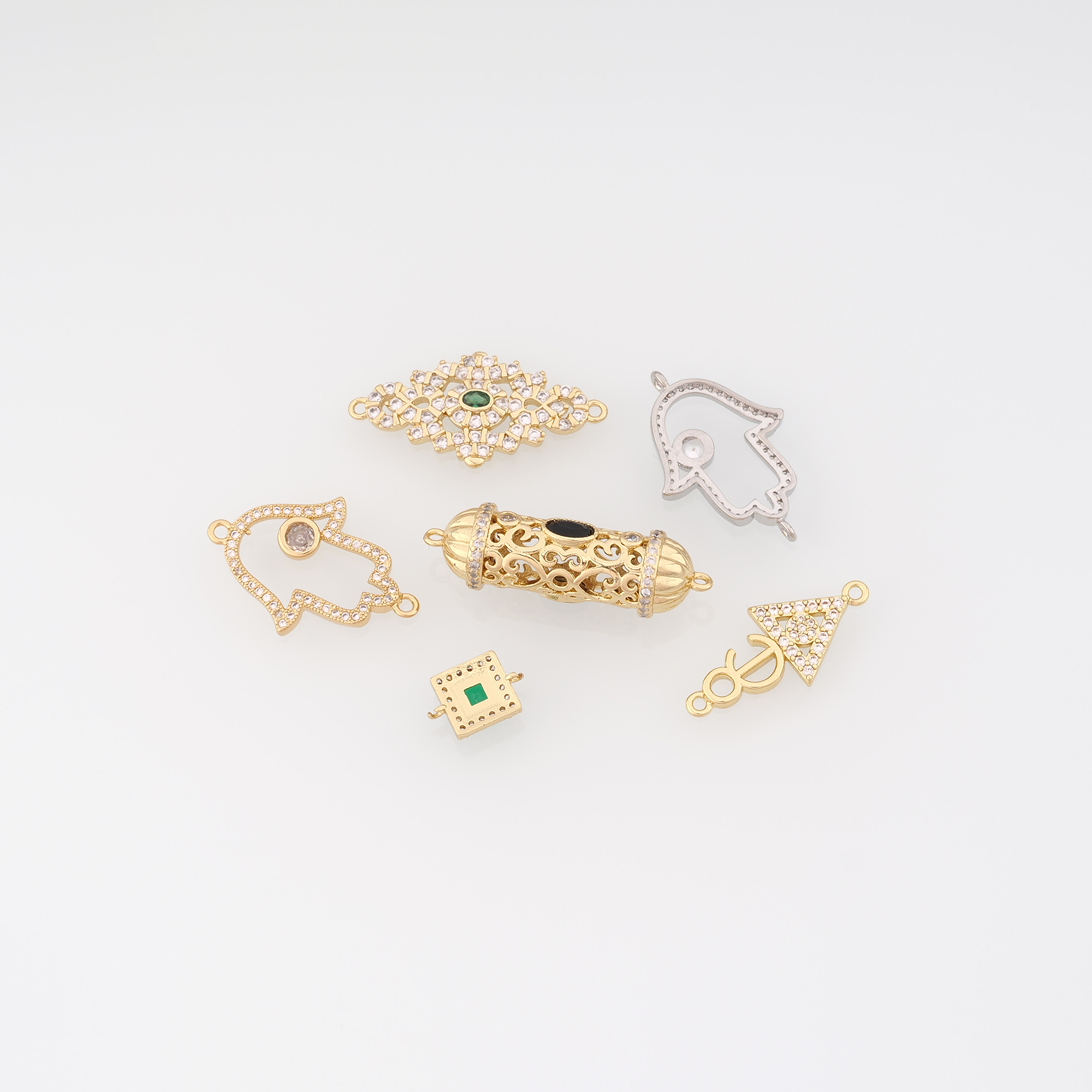 18K Gold Filled Rhombus Connector,Square Connector,CZ Micro Pave Hamsa Charm Necklace Bracelet for DIY Jewelry Making Supply