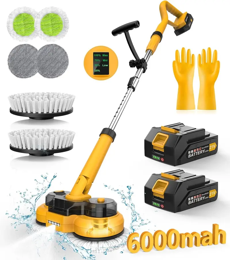 Qimedo M1 Cordless Electric Mop – 6000mAh Battery, 800RPM Power Scrubber with Smart Display, LED Light, and Spray Function