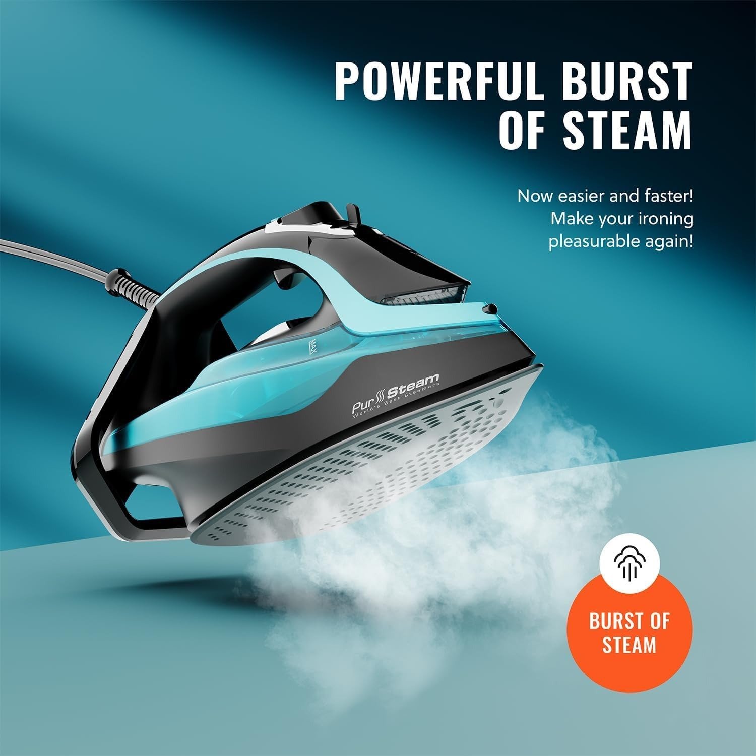 1750W Steam Iron, Digital Temp Control & LED Display, Ceramic Soleplate, Adjustable Steam, Self-Clean, Anti-Calc, Anti-Drip, Auto Shut-Off