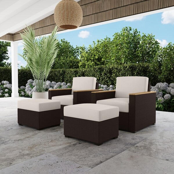 4Piece Palm Springs Outdoor Rattan Armchair and Ottoman Set with Cushions by Homestyles