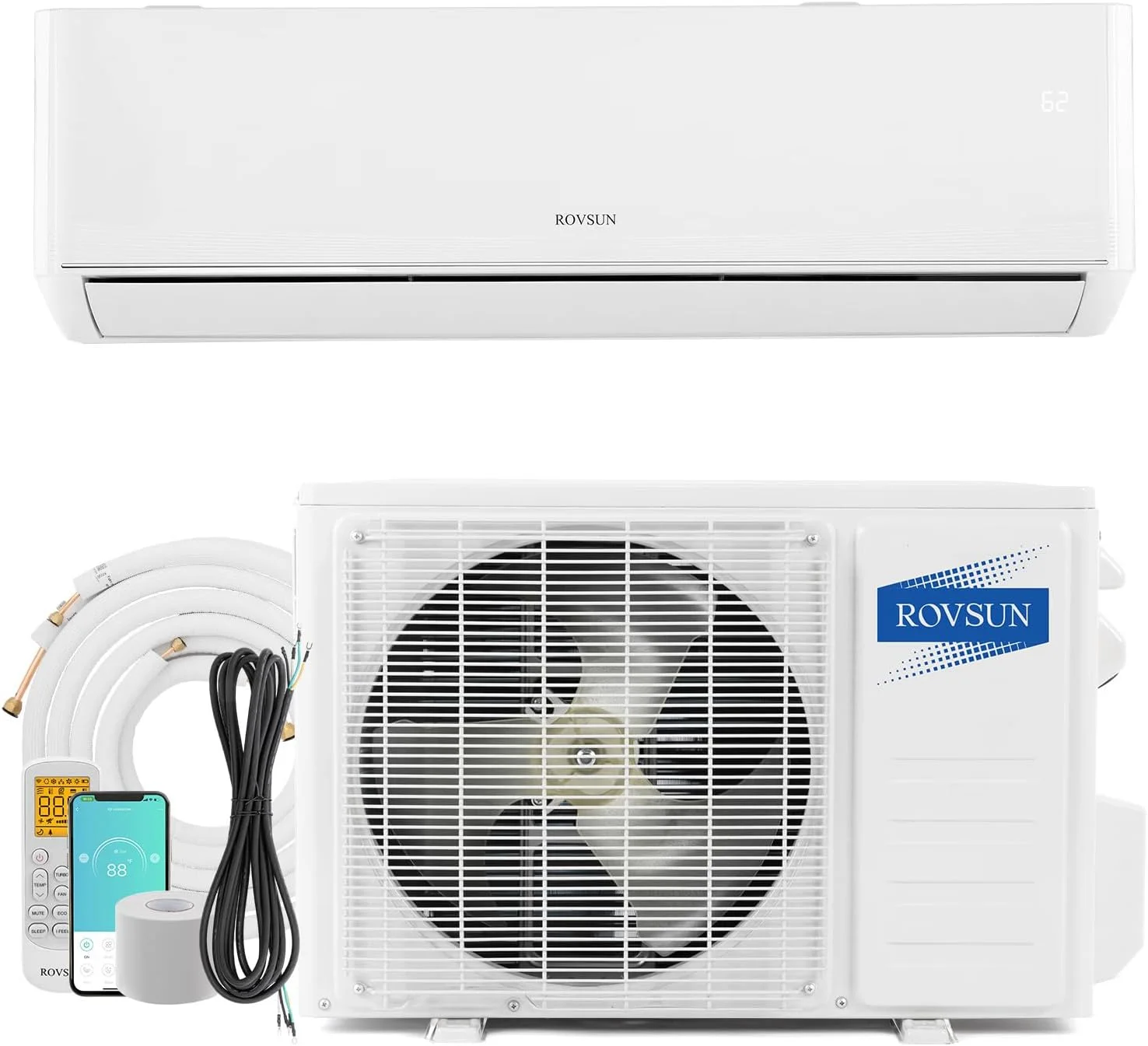 ROVSUN 18,000 BTU Wifi Enabled 22 SEER Mini Split AC/Heating System with Inverter, 230V Ductless Split System Air Conditioner w/Pre-Charged Condenser, Heat Pump & Installation Kit, Works with Alexa