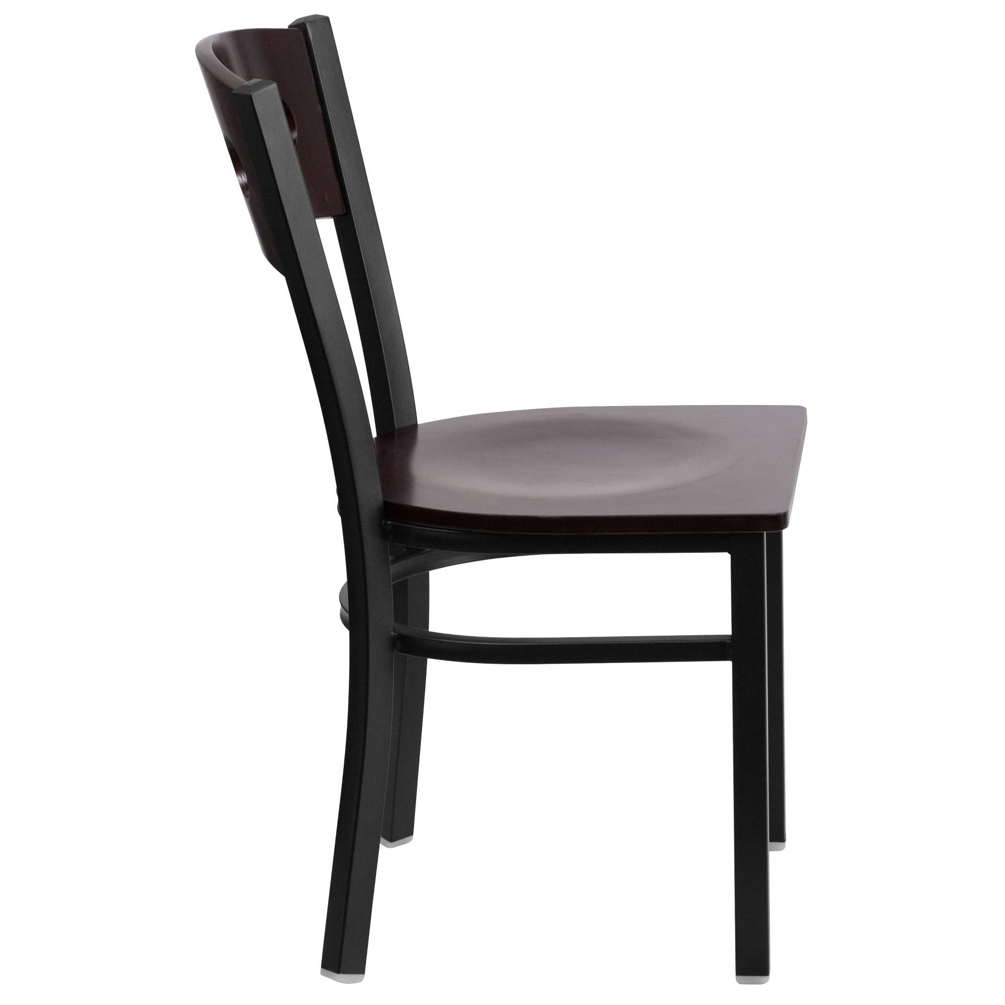 Hercules Series Black 3 Circle Back Metal Restaurant Chair - Walnut Wood Back u0026 Seat | Flash Furniture