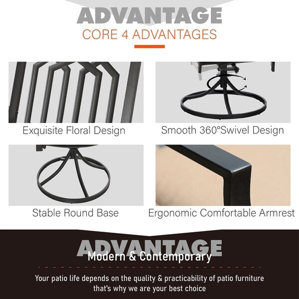 MAISON ARTS 7piece Patio Dining Set,1 Rectangle Woodlike Table with Umbrella Hole and 6 Metal Swivel Chairs
