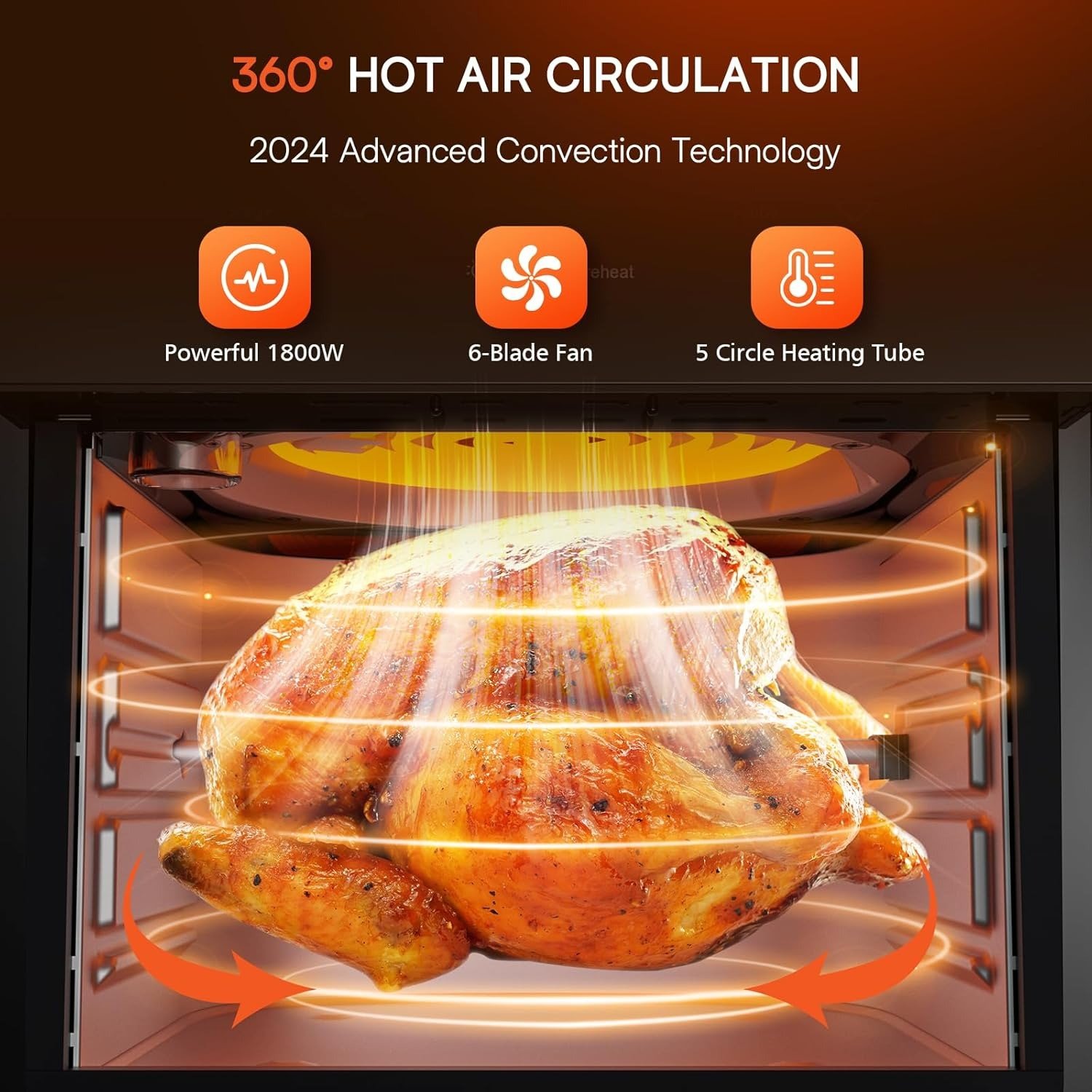 15.5QT 10-in-1 Air Fryer Rotisserie Oven, 360° Hot Air Circulation, 150 Presets, Non-Stick Coating, Black Stainless Steel