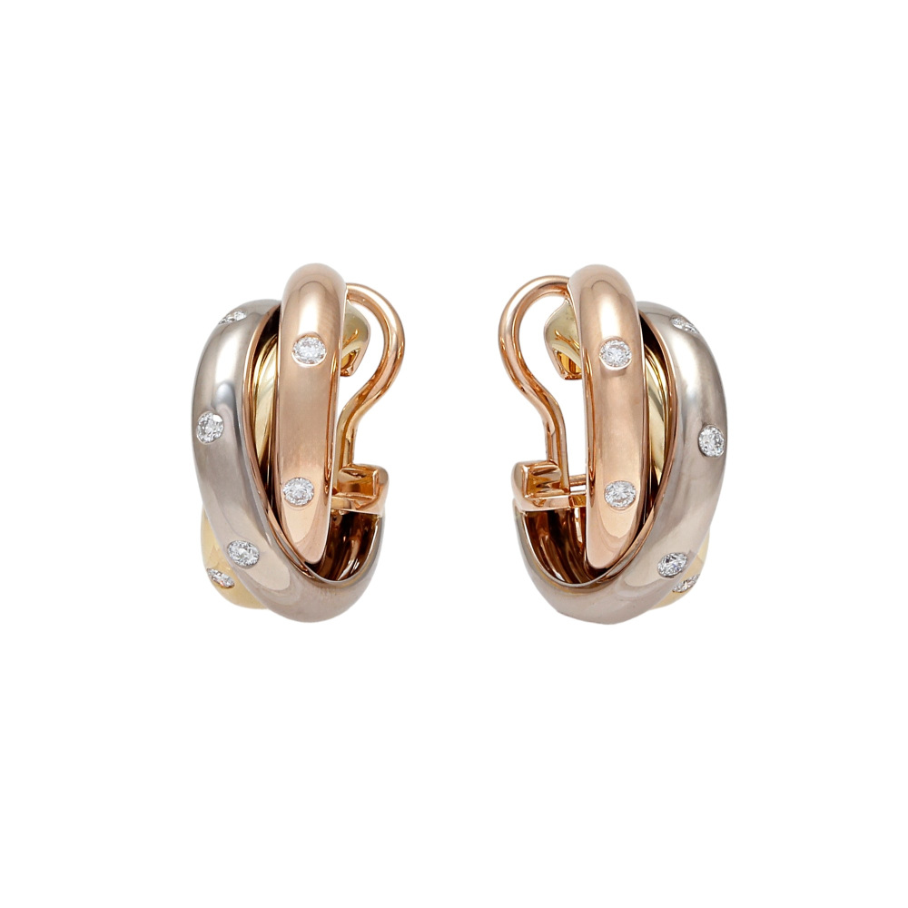 Cartier Trinity Earrings Tri-Gold Diamond