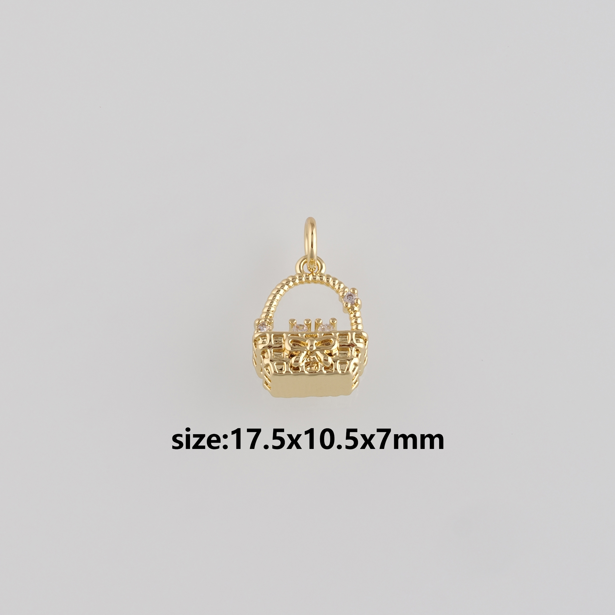 18K Gold Filled Handbag Pendant,CZ Micro Pave Handbag Charm Earrings Necklace for DIY Jewelry Making Supply