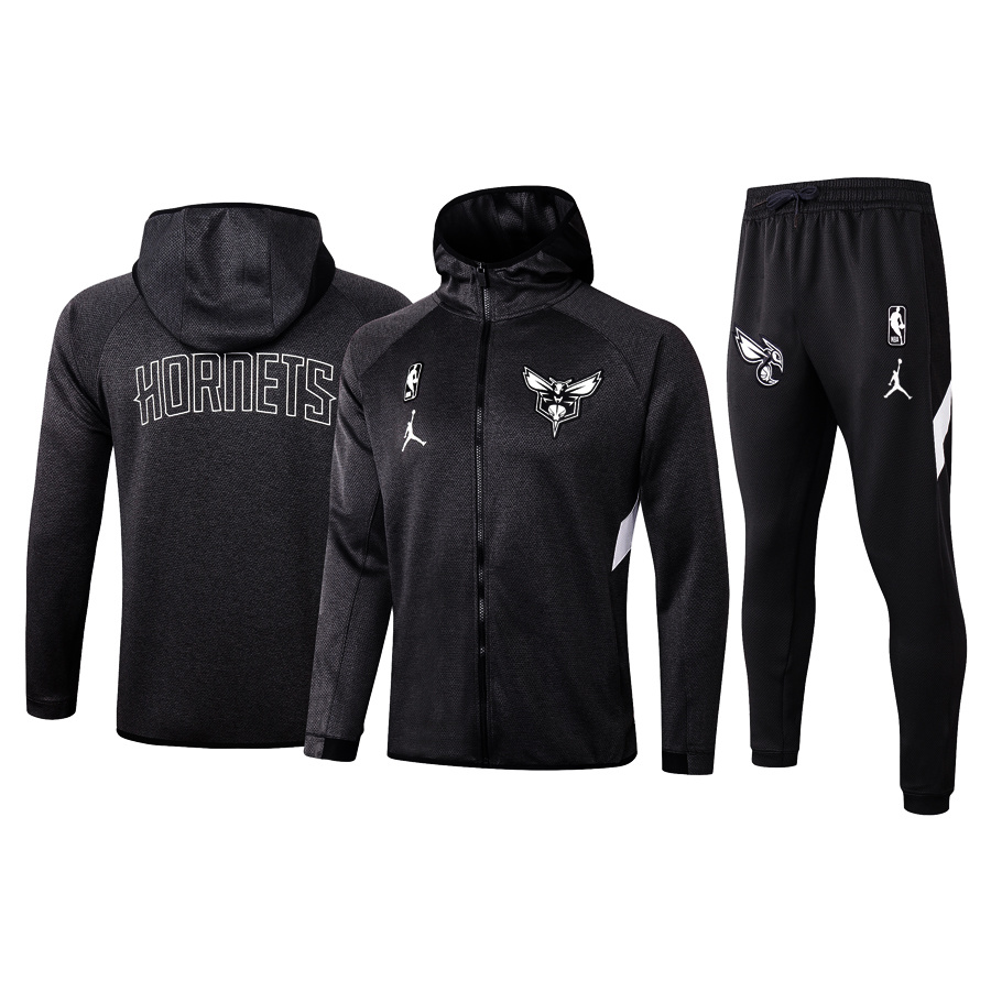 Men's Charlotte Hornets Black 2019/20 Showtime Full-Zip Therma Flex Performance Hoodie