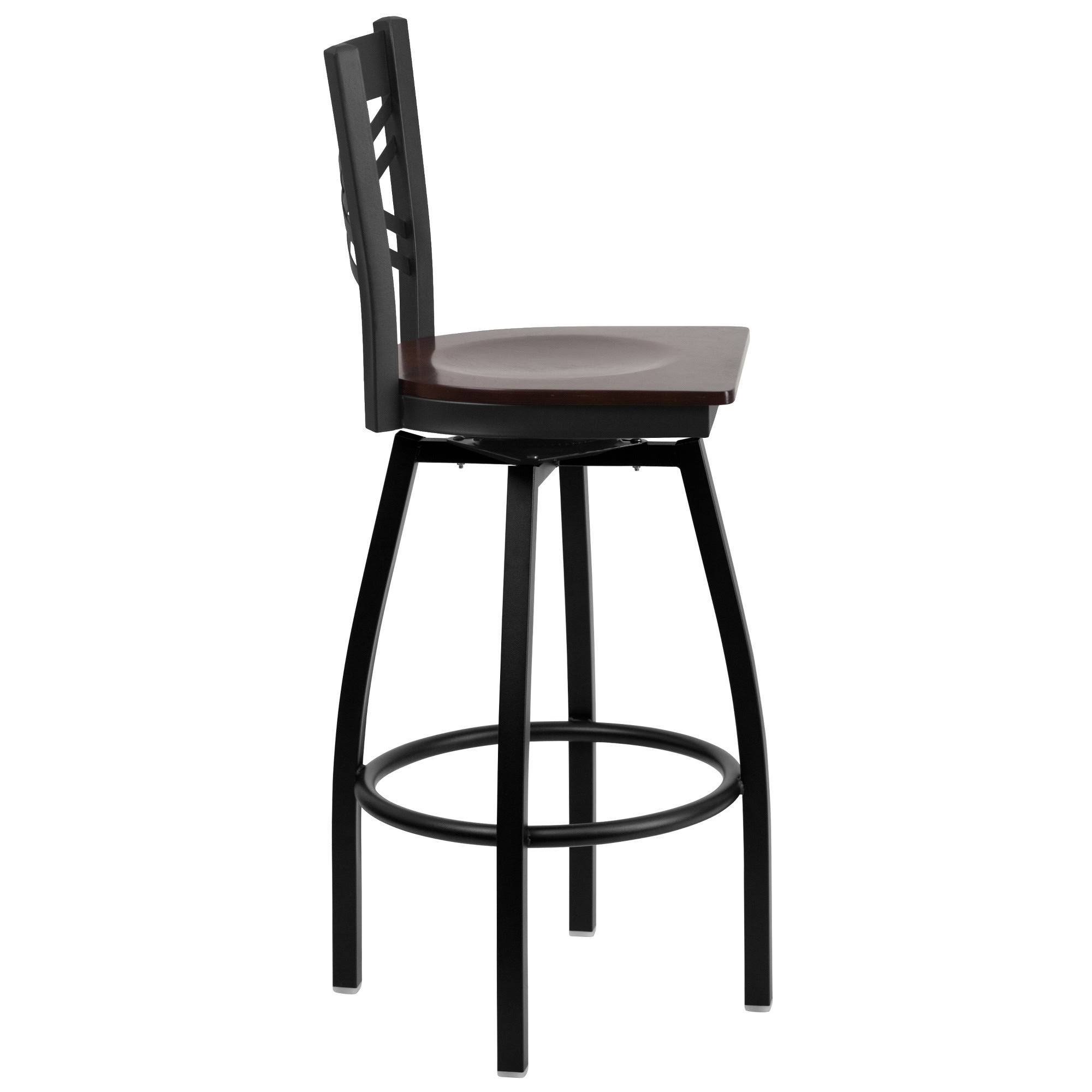 Hercules Series Black &&X&& Back Swivel Metal Barstool - Walnut Wood Seat | Flash Furniture