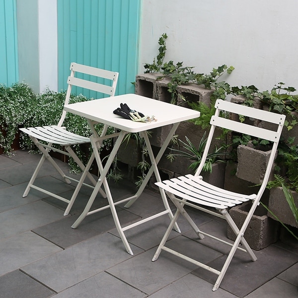 3Piece Foldable Patio Bistro Set with Square Table and Chairs