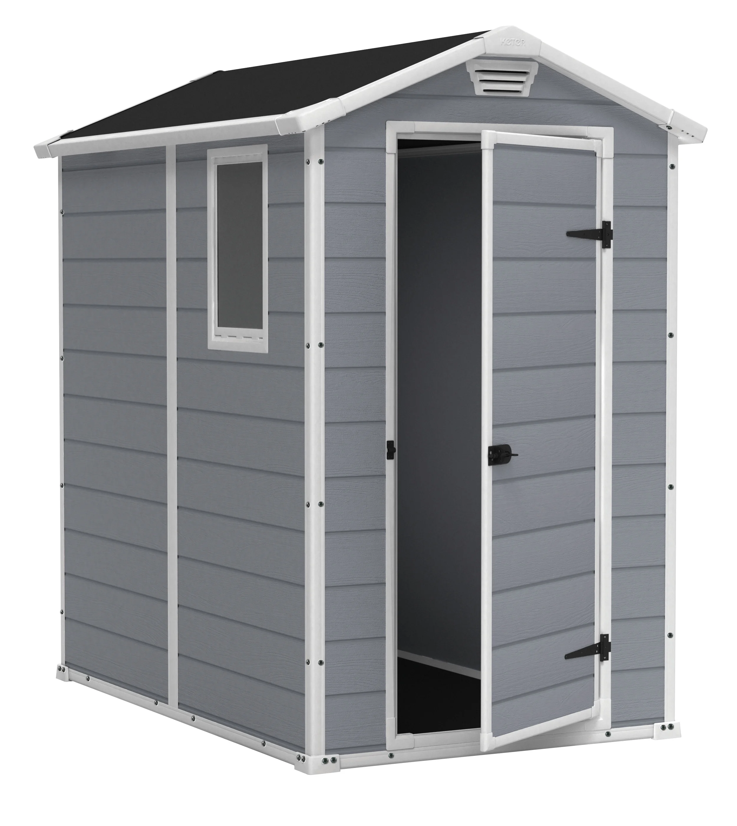 Keter Manor 4 ft. x 6 ft. Durable Resin Outdoor Storage Shed With Heavy Duty Floor and Locking Door, Gray and White