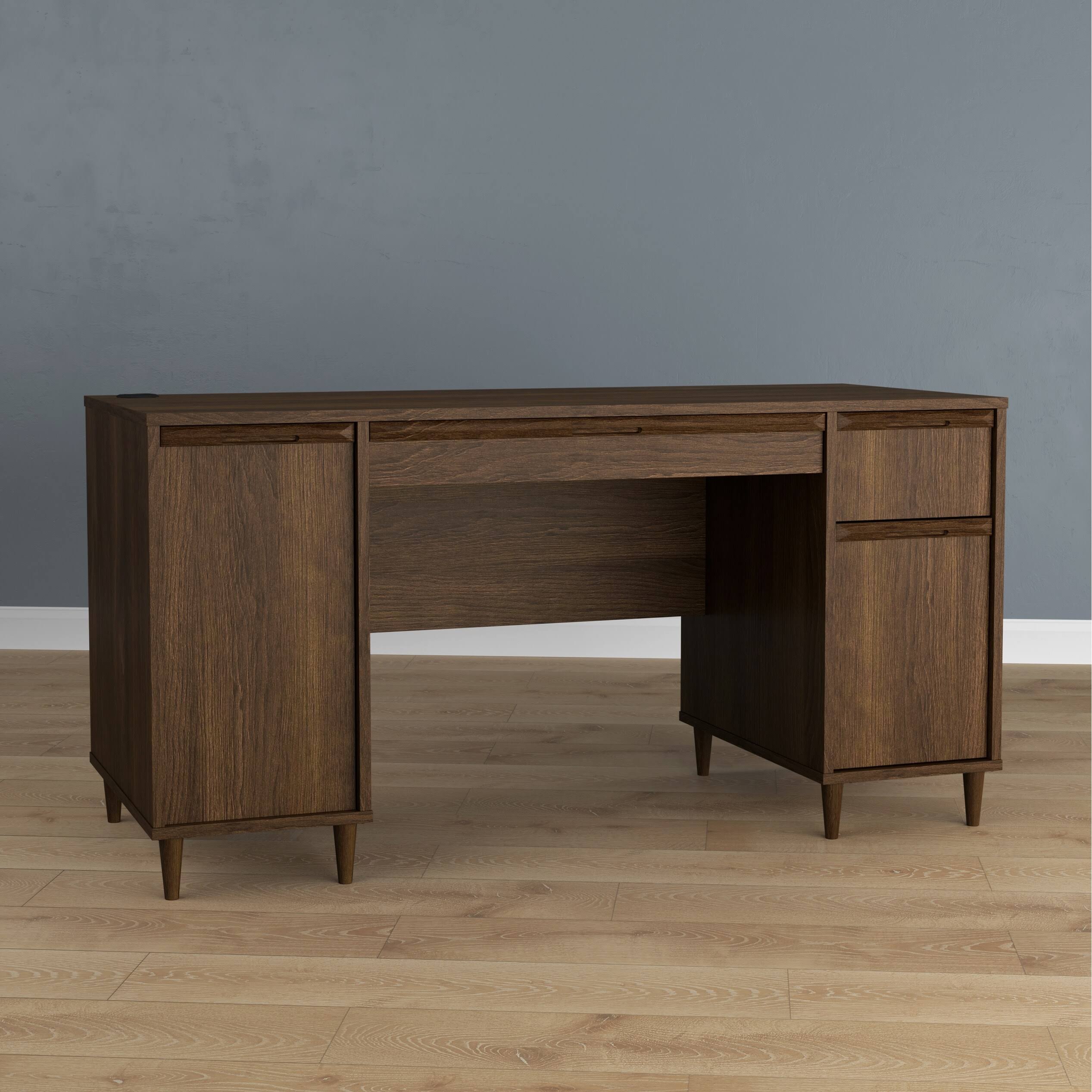 Quarters u0026 Craft High-Tide Collection Home Office 57x22 Computer Desk, with Drawers, in Weathered White (QC57BWH)