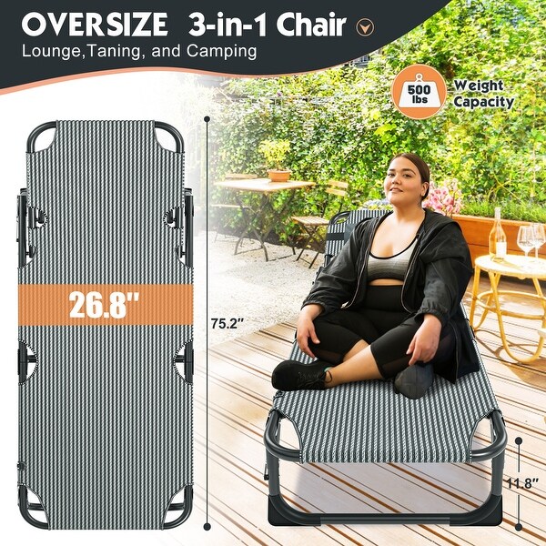 DoCred Folding Camping Cot,Chaise Lounge Chair with Mattress