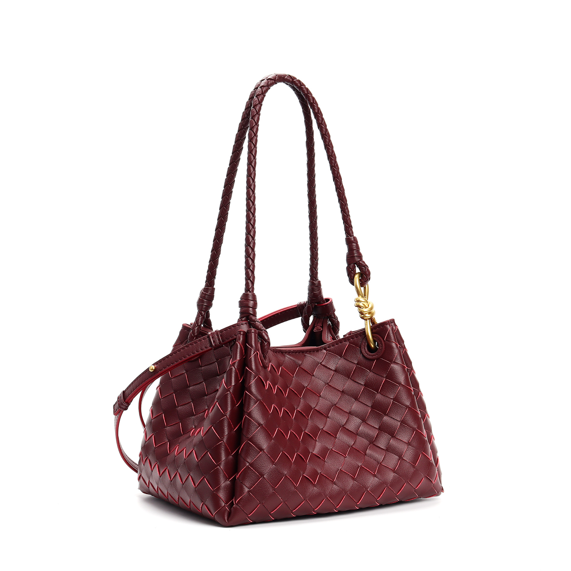 Burgundy Woven Leather Hobo Bag