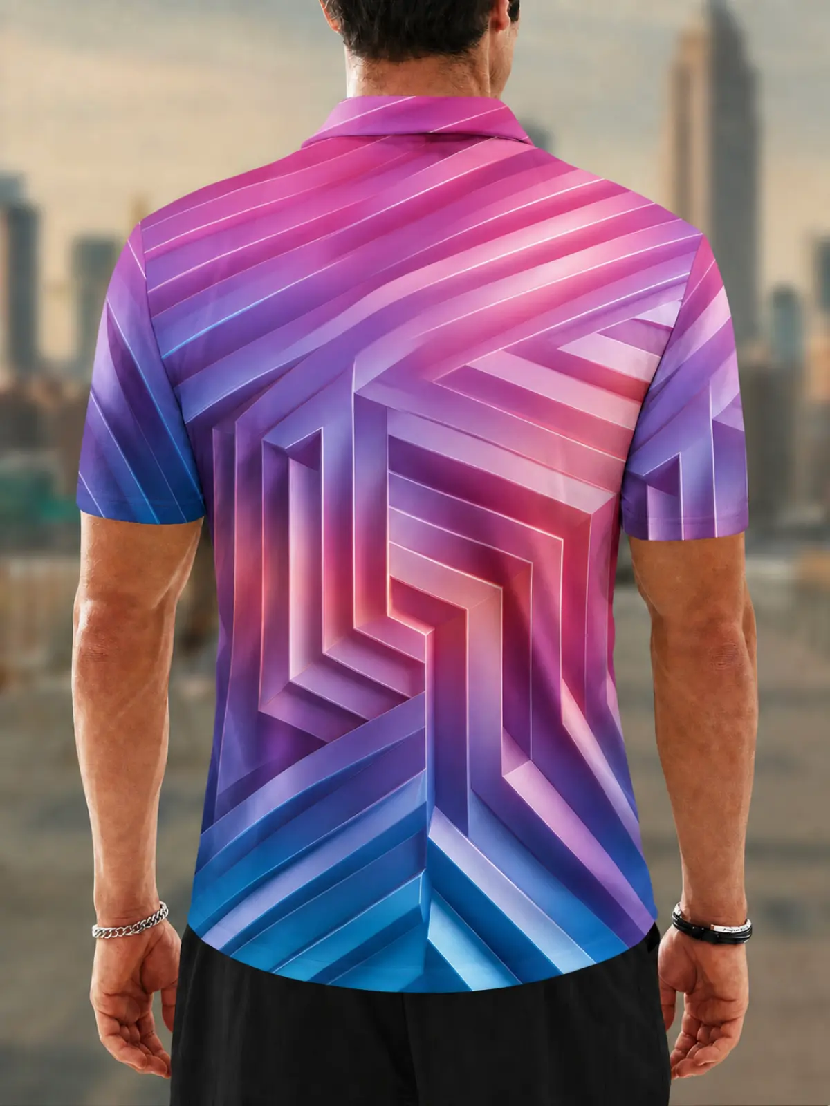 Moisture Wicking Golf Polo 3D 3D Optical Illusion Geometric Button Short Sleeve Golf Polo Shirt