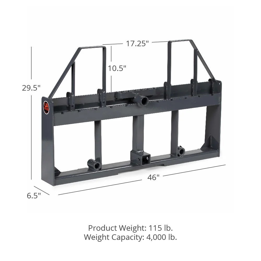 Titan Attachments UA USA Made Grey Step-Through Pallet Fork Frame Attachment, Rated 4,000 LB, Quick Tach Mounting