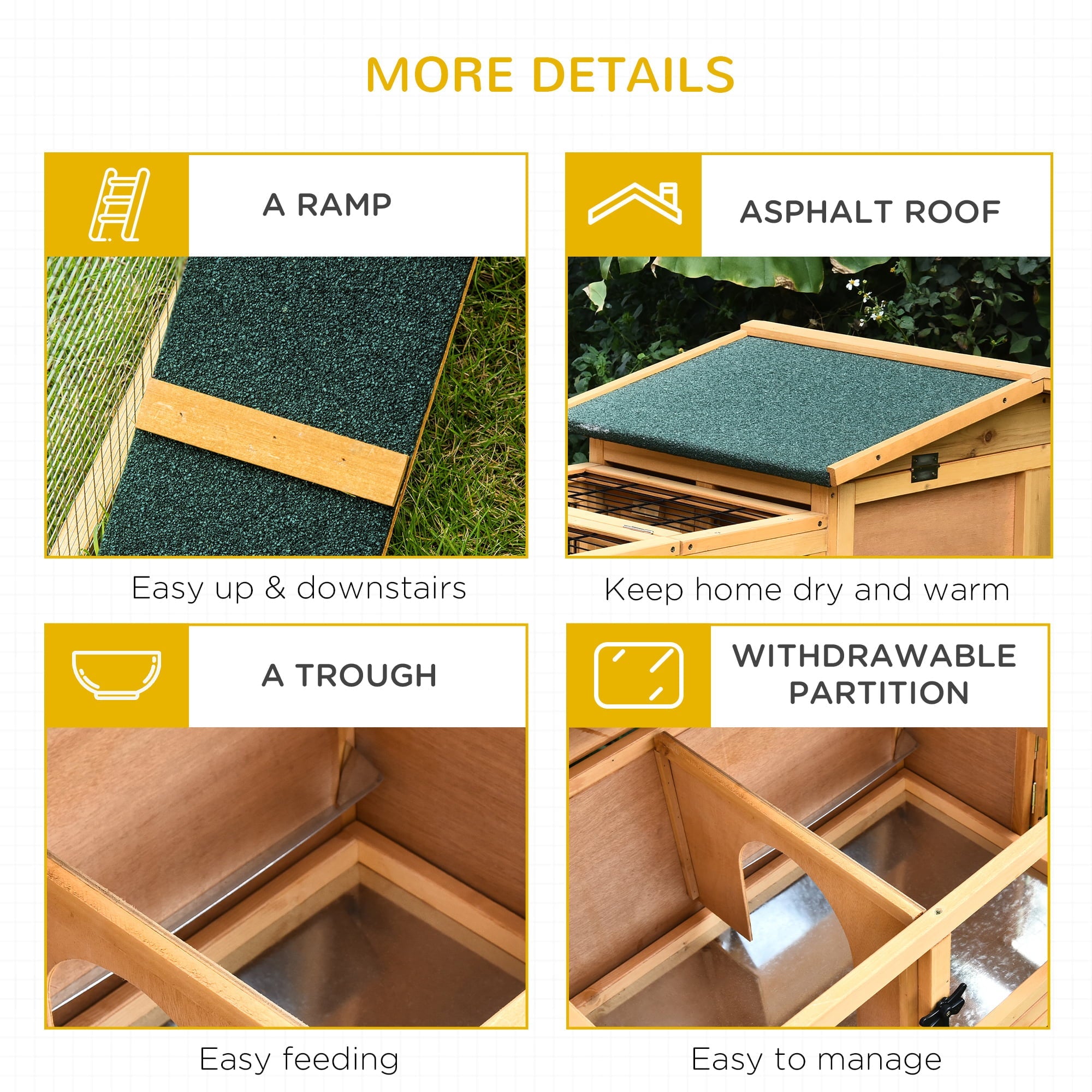 Pawhut Solid Wood Rabbit Hutch with 2 House Levels and Patio Space, Easy Clean