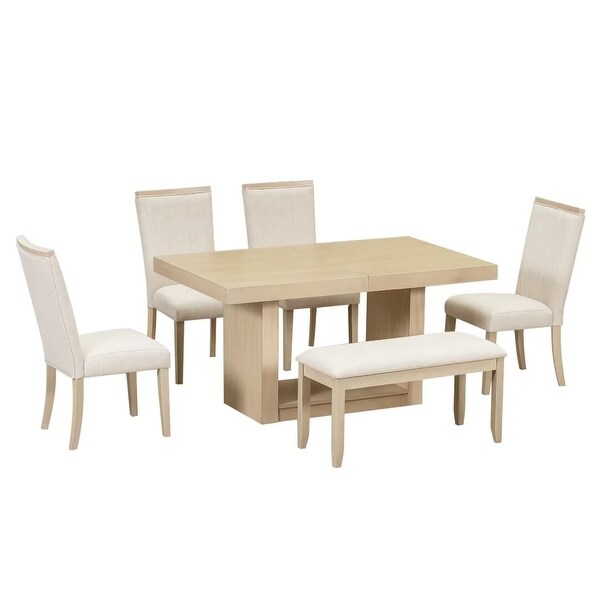 Extendable Dining Table Set with Removable Leaf,4 Upholstered Chair
