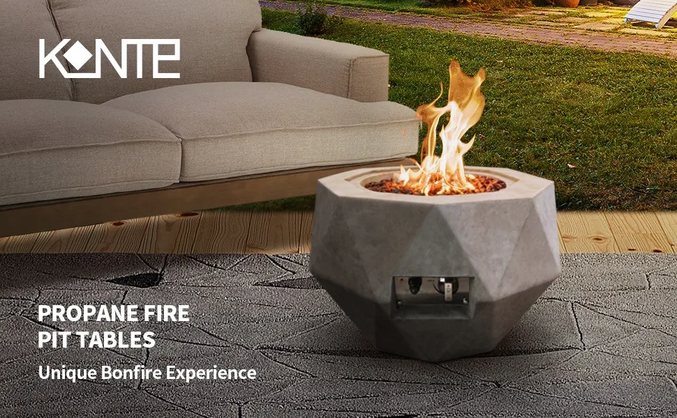 Concrete Propane Fire Pit Table 50,000 BTU Fire Pit Table with Tray Style Lid 25
