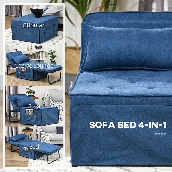 HOMCOM Ottoman Sofa Bed,4 in 1 MultiFunction Button Tufted Folding Sleeper Chair Bed with Adjustable Backrest,Black