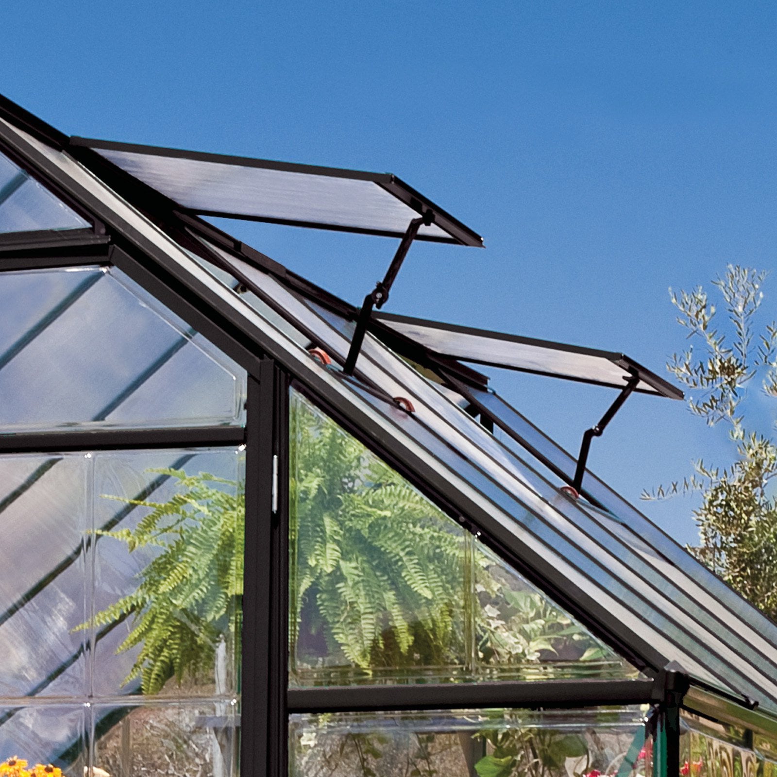 Palram – Canopia Chalet Four Season – 12′ x 10′ – Walk-In Hobby Greenhouse – Charcoal Gray – with 2 Roof Vents