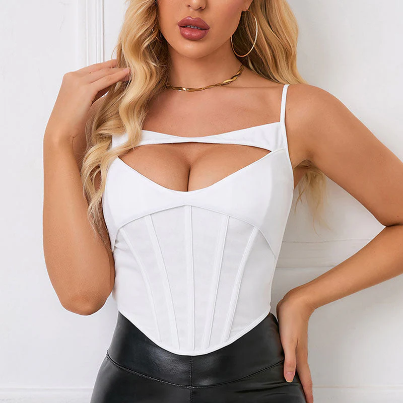 Corset Crop Top with Cutout Detail & Mesh TrimClistos