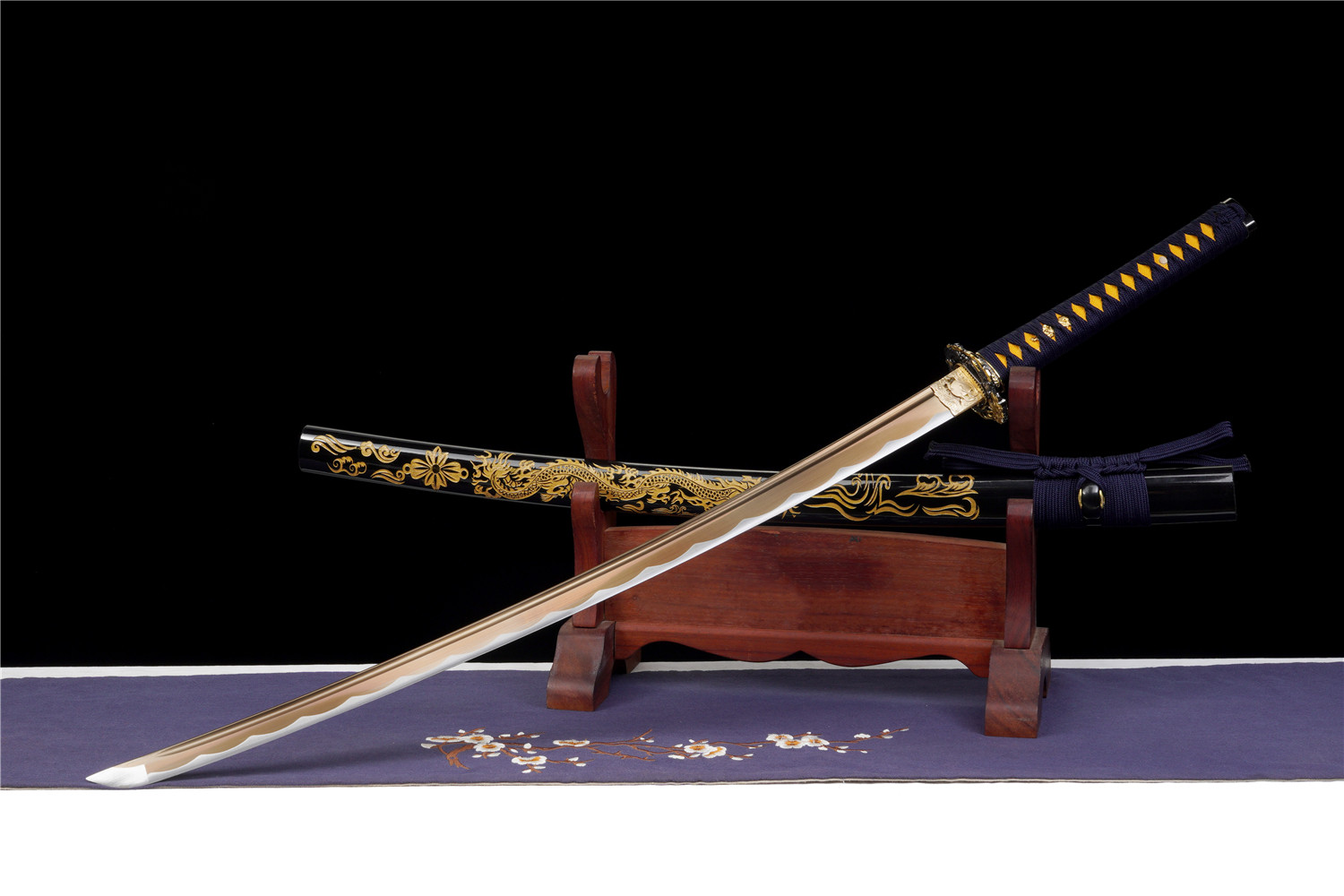 Handmade Japanese Katana High Carbon Gold Blade Dragon Tsuba Full Tang