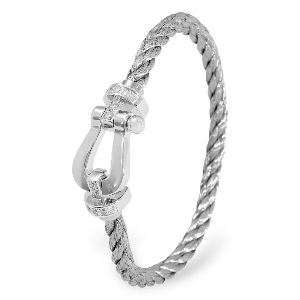 FRED Force 10 Bracelet 18K White Gold & Stainless Steel Diamond 0B0026-6B0109