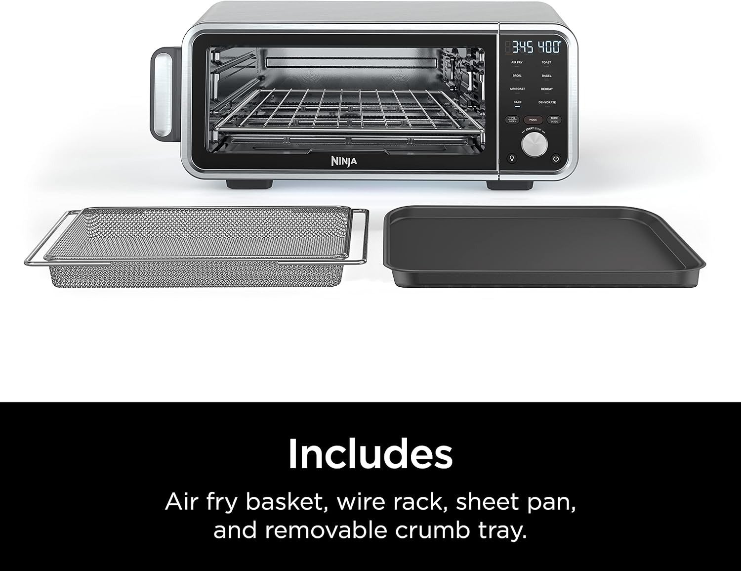 Digital Air Fry Pro Countertop 8-in-1 Oven with Extended Height, XL Capacity, Flip Up & Away Capability for Storage Space, with Air Fry Basket, Wire Rack & Crumb Tray, Silver
