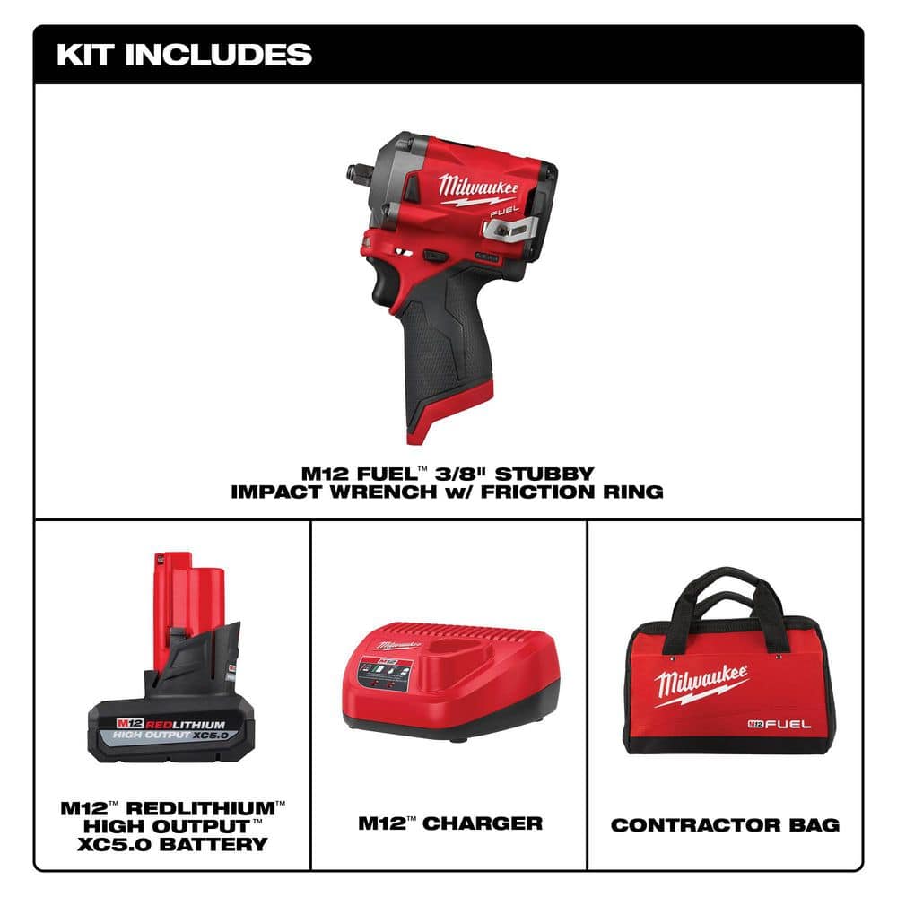 M12 FUEL 12-Volt Lithium-Ion Brushless Cordless Stubby 3/8 in. Impact Wrench Kit with (1) High Output 5.0 Ah Battery 2554-21HO