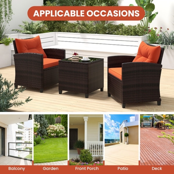 3 Pieces Rattan Patio Furniture Set with Washable Cushion
