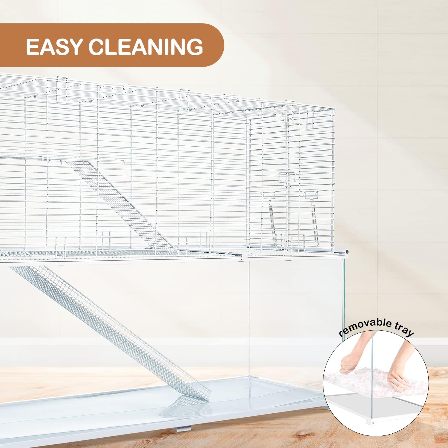 3 Tiers Large Hamster Cages, Glass Hamster Cage Habitat with Openable Wire Topper, Gerbil Cage with Two Ladders Ramps and Removeable Waterproof PVC Tray, Easy to Clean