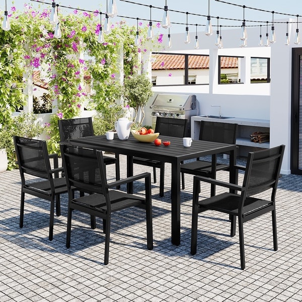 7Piece Outdoor Rectangular Dining Set Table and Chair Set,Steel