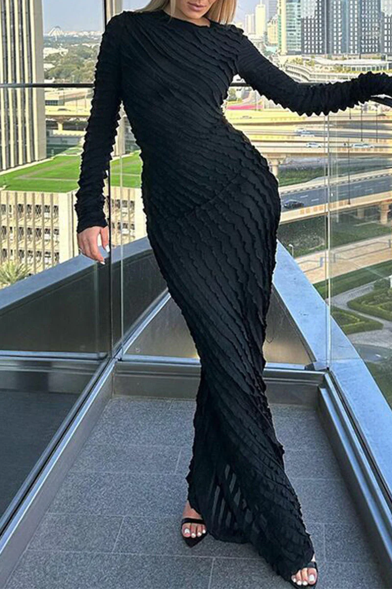 Ruched Maxi Dress | Long Sleeve Bodycon Evening GownClistos