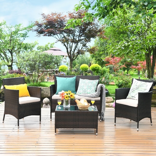 Costway 8PCS Rattan Patio Furniture Set Cushioned Sofa Chair Mix Brown