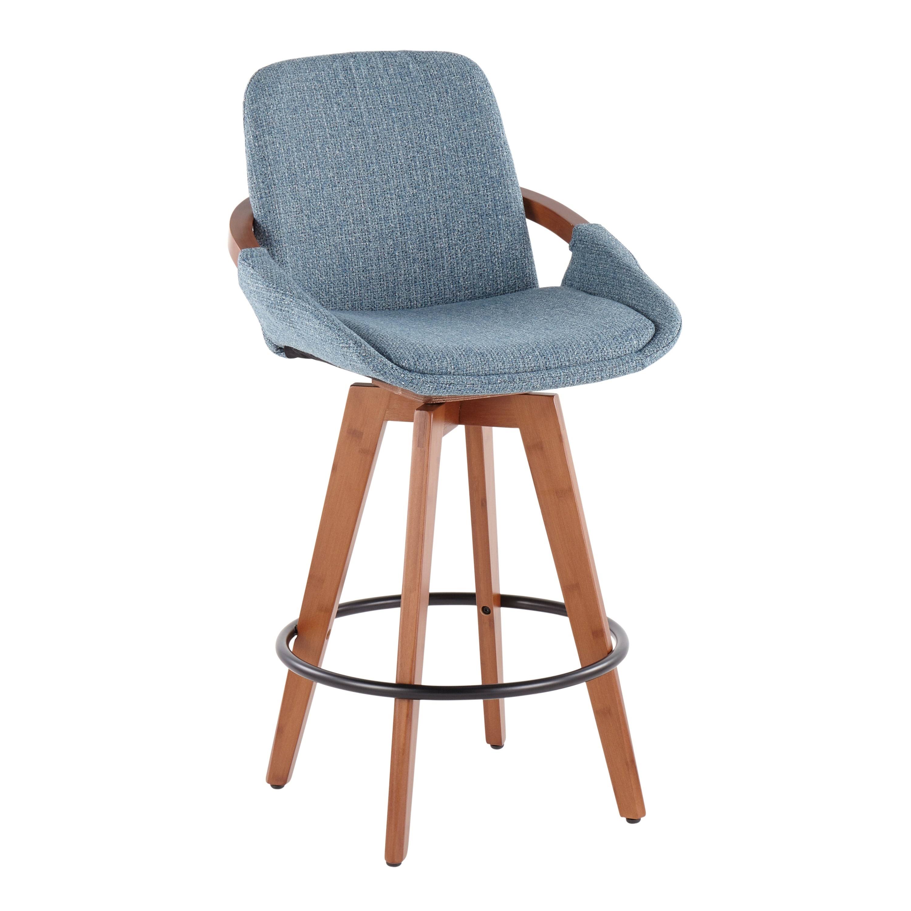 LumiSource Cosmo Counter Stool Blue Noise Fabric Walnut Bamboo