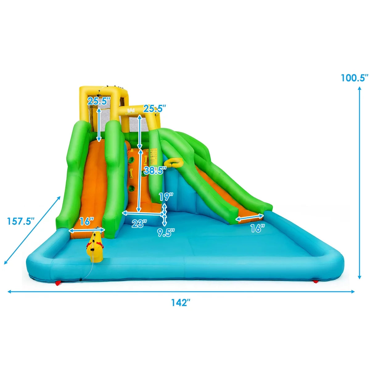 2026 Inflatable Water Park Bounce House w/Climbing Wall Two Slides and Splash Pool