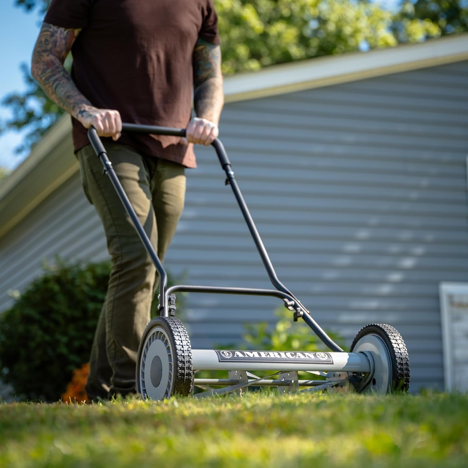 18-Inch 5-Blade Push Reel Lawn Mower, 18-Inch, 5-Blade, Black