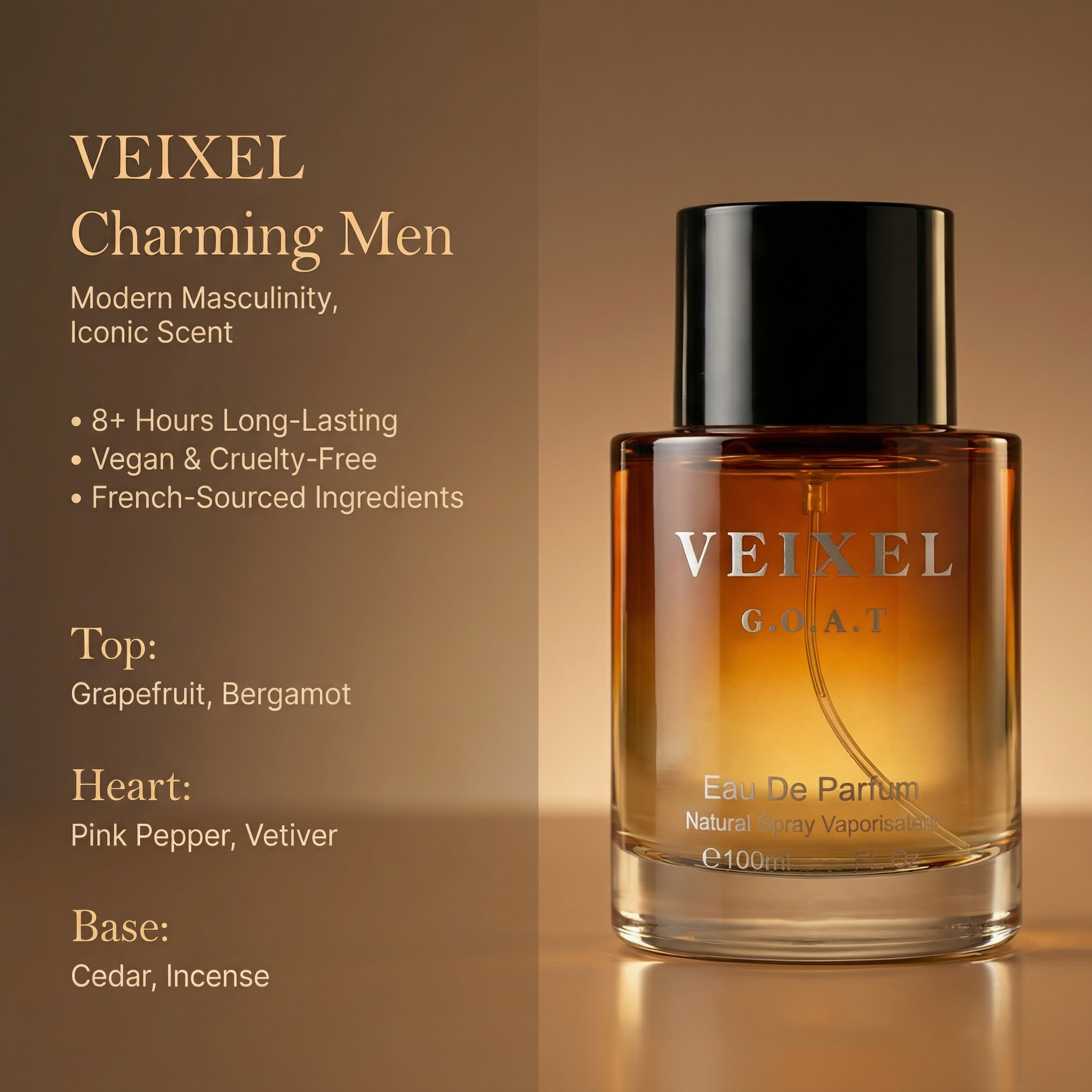VEIXEL Charming Men’s Cologne – Fresh Clean Masculine Fragrance | Long Lasting Woody Scent | 100ml