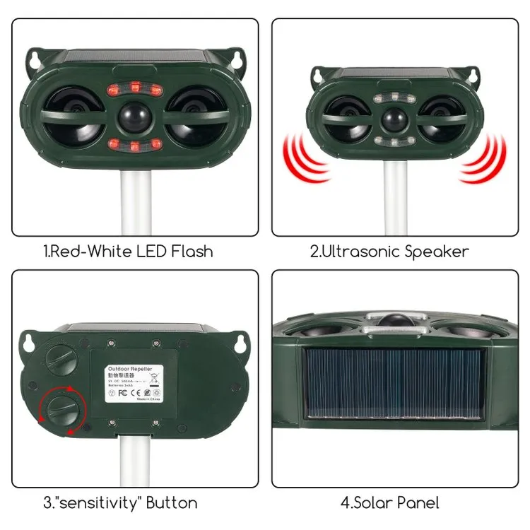 Solar Ultrasonic Electronic Repeller Waterproof Animal Repellent