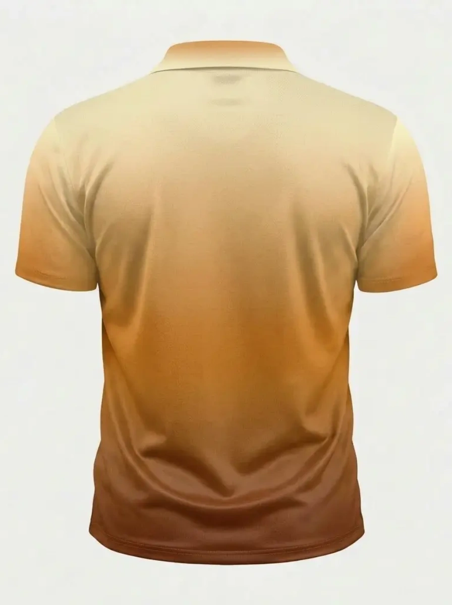 Moisture Wicking Golf Polo 3D Beige to Brown Ombre Gradient Button Short Sleeve Golf Polo Shirt