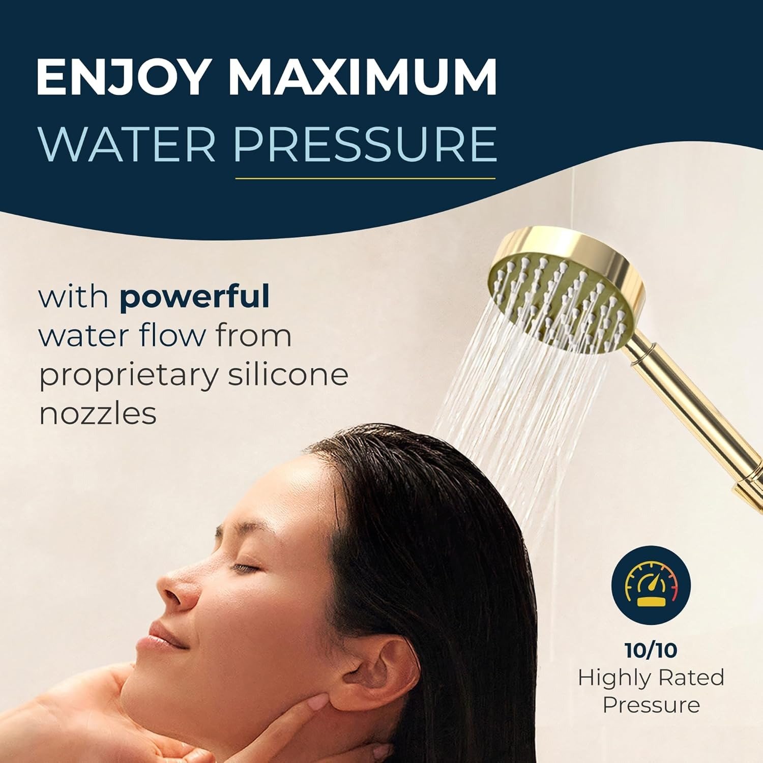 High-Pressure Handheld Shower Head with Solid Brass Holder, Polished Brass 2.5 GPM