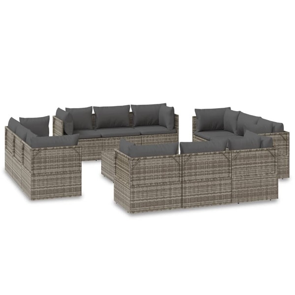 vidaXL 9 Piece Patio Lounge Set with Cushions Gray Poly Rattan