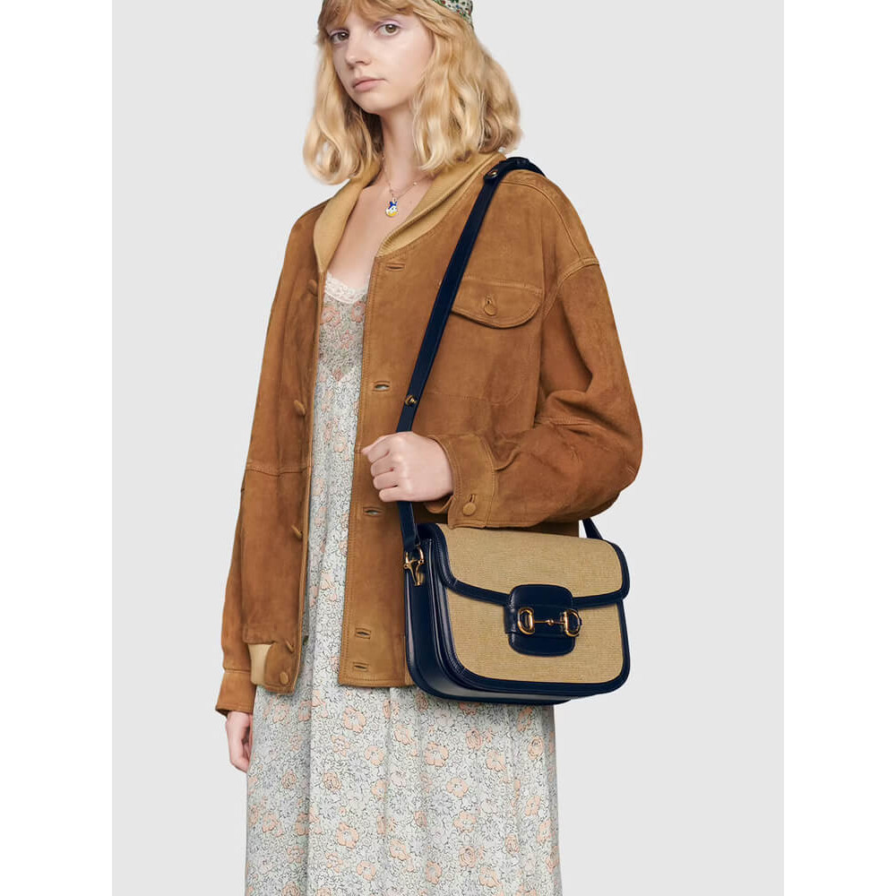 Gucci Horsebit 1955 Small Bag in Beige Canvas